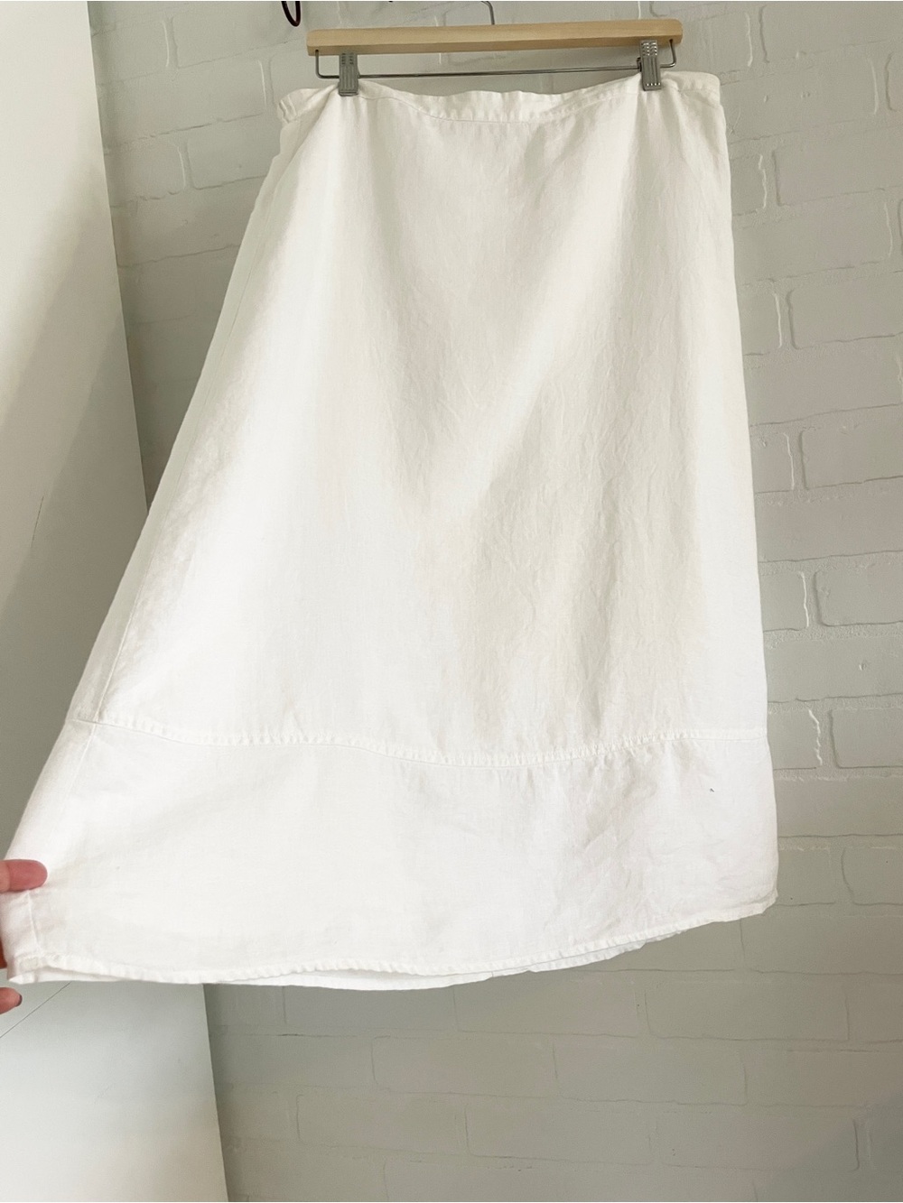 Kim Rogers White Linen Midi Skirt Elastic Waist Quiet Luxury Sz Large Petite - Picture 5 of 10